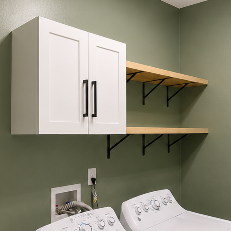 laundry room cabinet mount and shelves